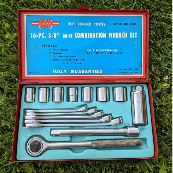 Vintage Mark I G.L. Company Inc. 16 Pieces 3/8" Drive Combination Wrench Set - Picture 2 of 8